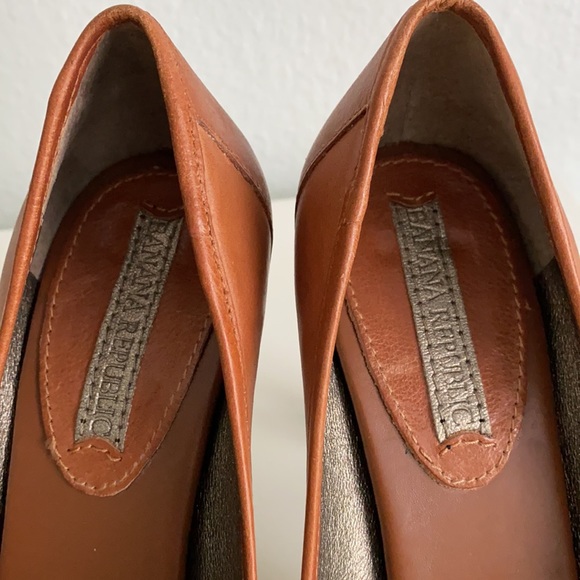 Banana Republic Caramel Leather Peep Toe Platform Pumps Size 6.5 - Picture 8 of 13